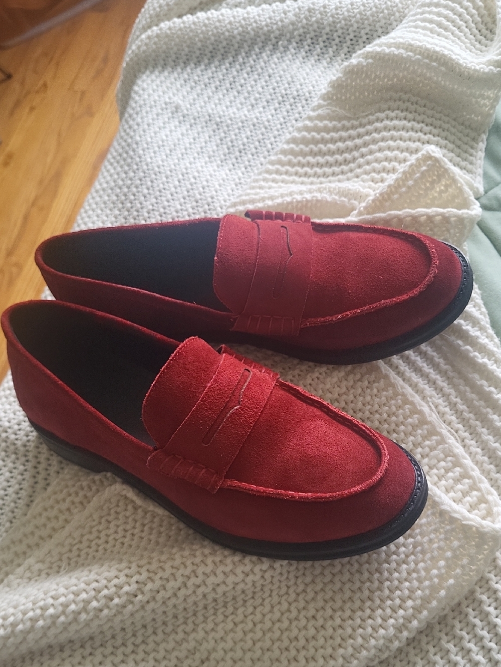 Women's Red Suede Penny Loafers